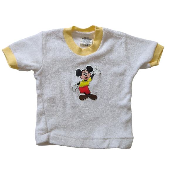Vintage Mickey Mouse 70s 80s Top Baby Pant Ease Towel Terry 3D T Shirt 12 Months - Picture 1 of 7